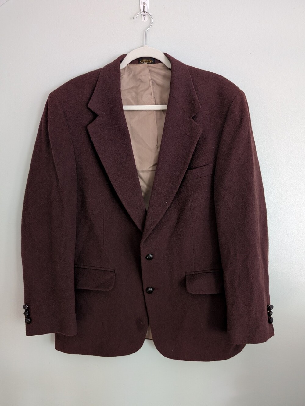 Rogers Scott Men's Burgundy Blazer - Two-Button Sport Coat 100% Camel Hair 42R